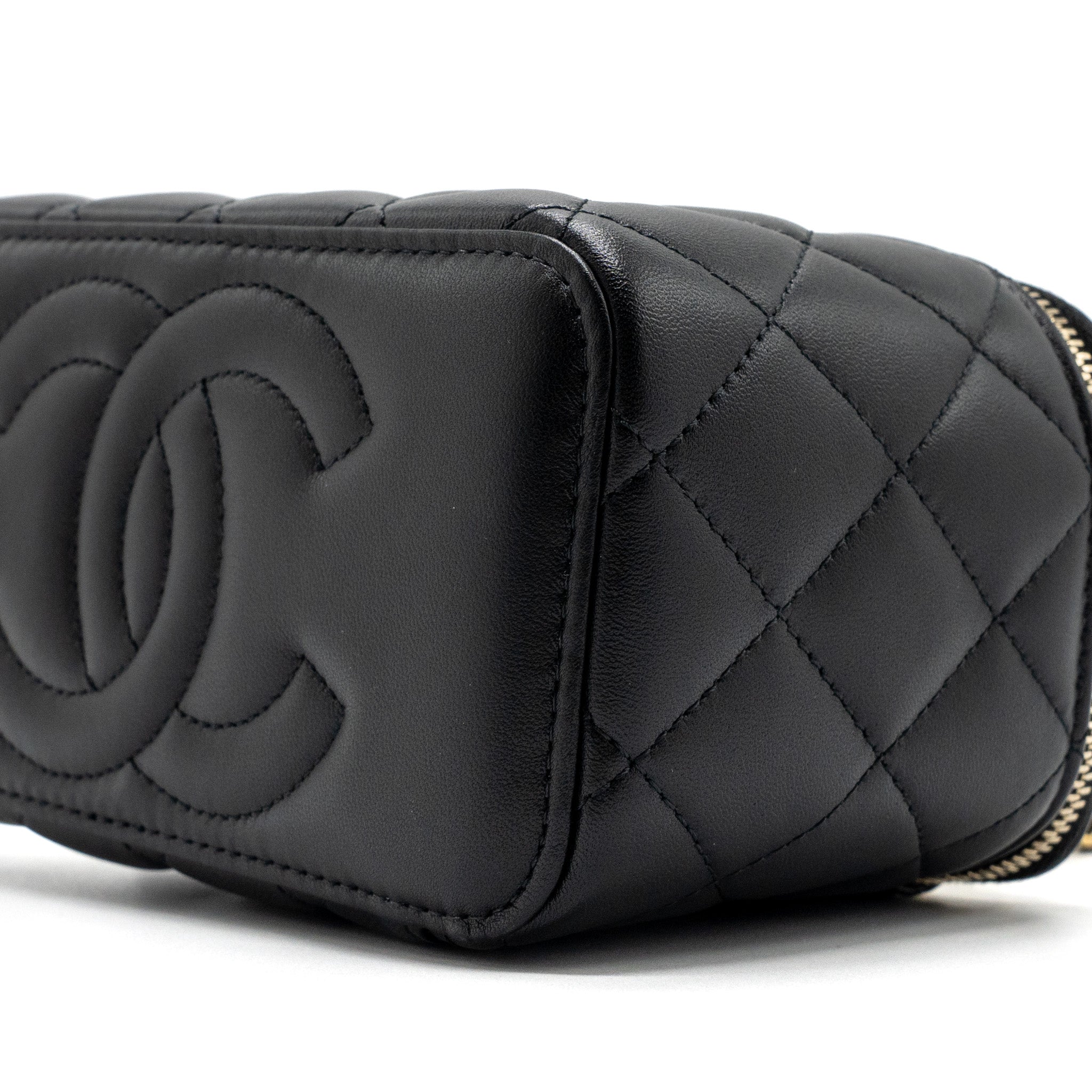 CHANEL TOP HANDLE LONG VANITY WITH CHAIN LAMBSKIN BLACK GHW(MICROCHIP)