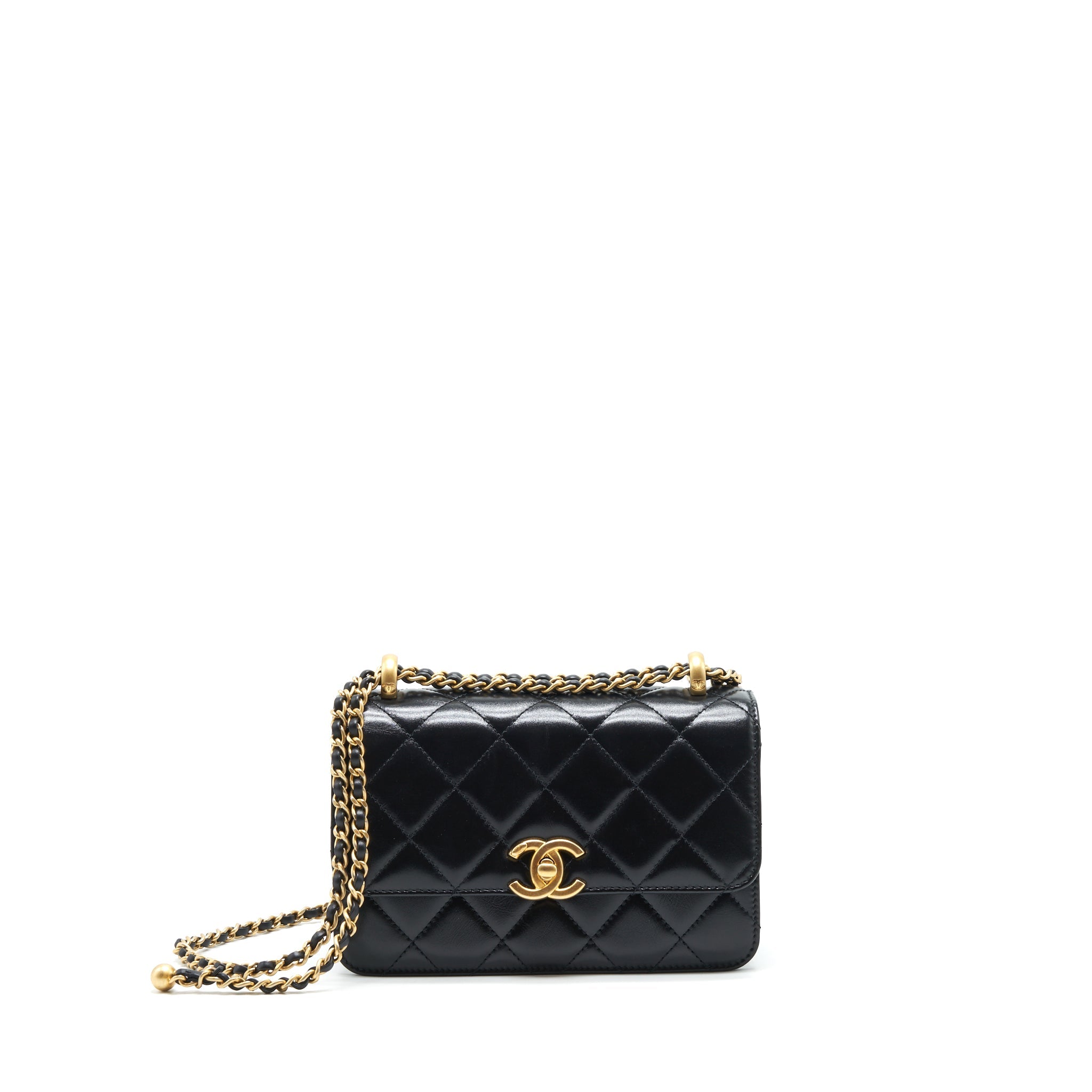 CHANEL 21A GOLD CRUSH FLAP BAG CALFSKIN BLACK GHW