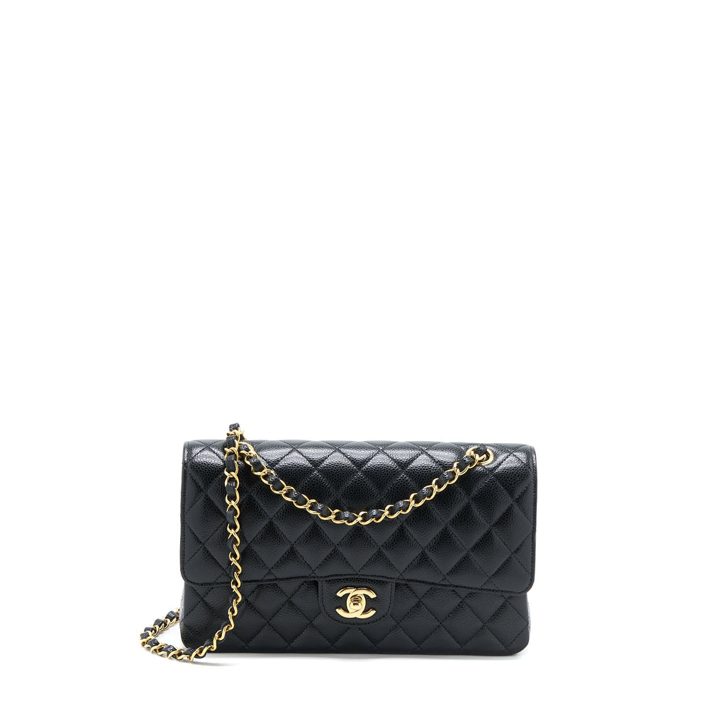CHANEL MEDIUM CLASSIC DOUBLE FLAP BAG CAVIAR BLACK GHW (MICROCHIP)