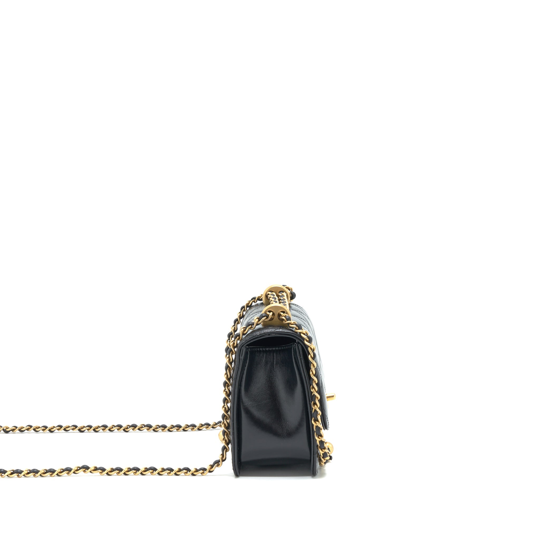 CHANEL 21A GOLD CRUSH FLAP BAG CALFSKIN BLACK GHW