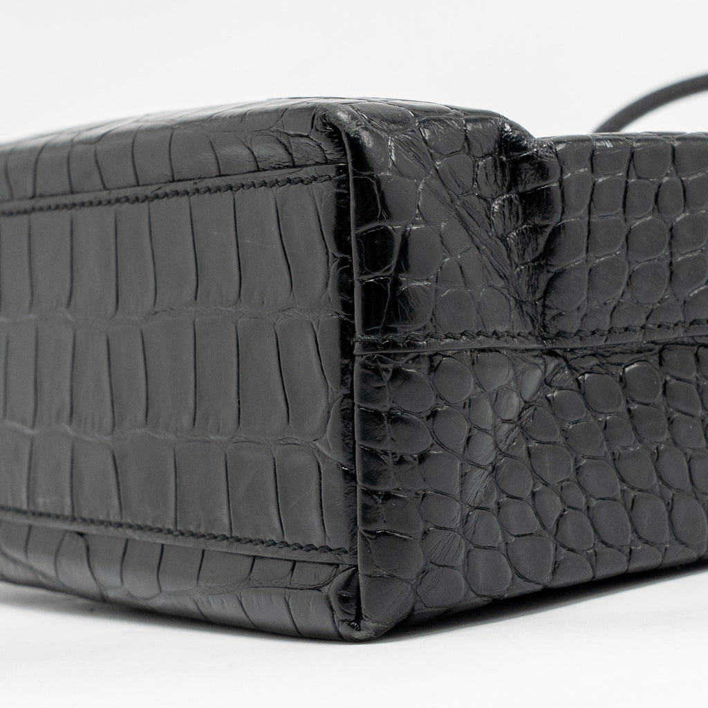 BALENCIAGA SHOPPING TOTE BAG XXS CROC EMBOSSED CALFSKIN BLACK SHW