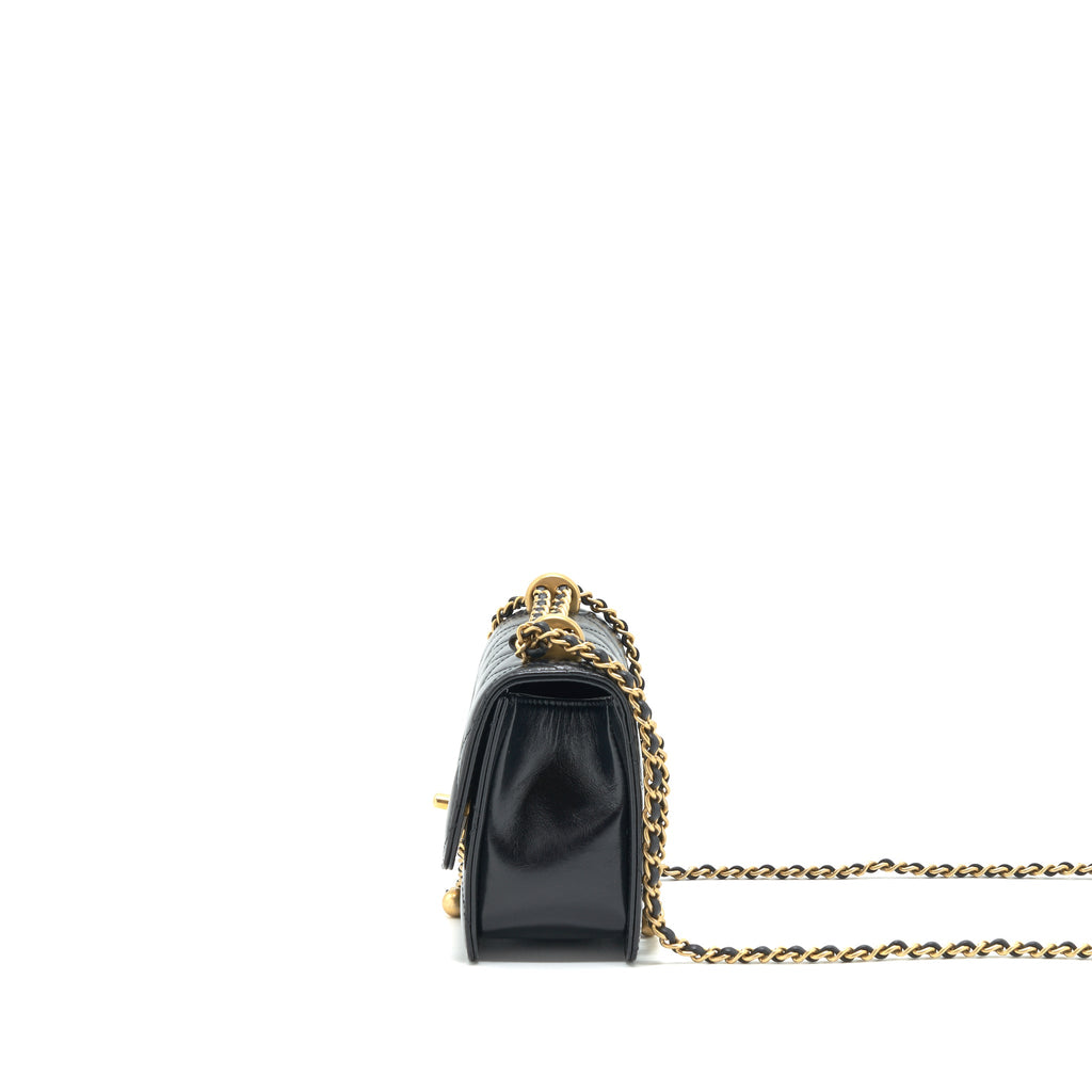 CHANEL 21A GOLD CRUSH FLAP BAG CALFSKIN BLACK GHW
