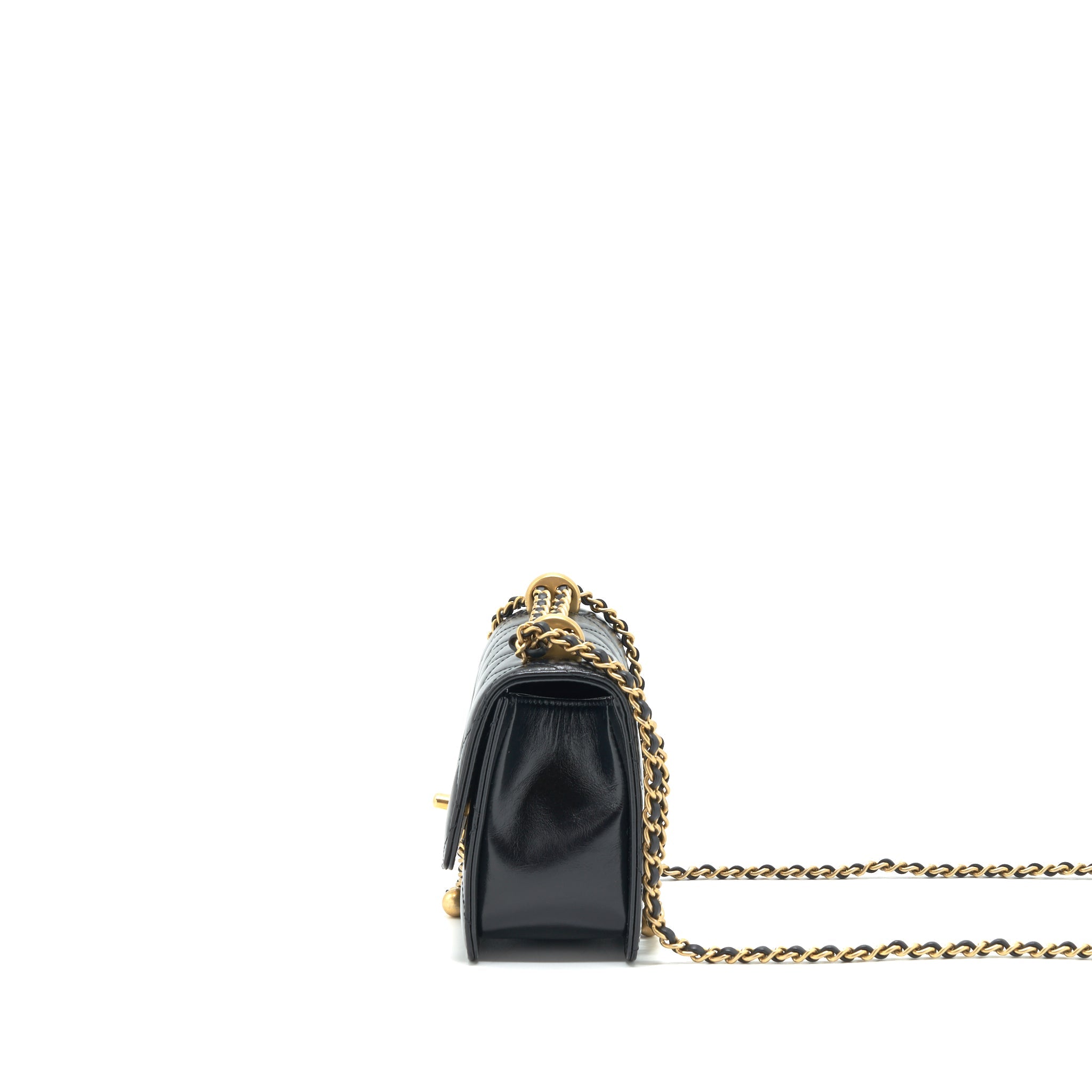 CHANEL 21A GOLD CRUSH FLAP BAG CALFSKIN BLACK GHW