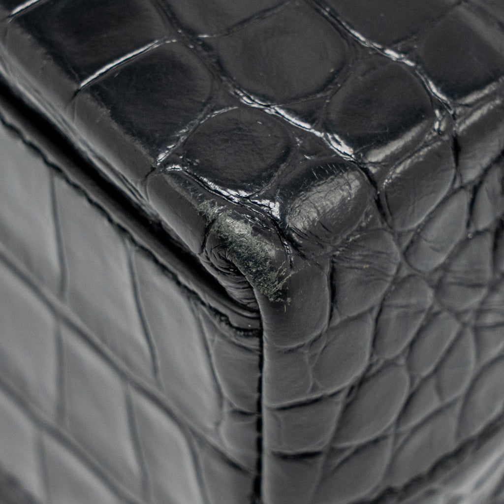 BALENCIAGA SHOPPING TOTE BAG XXS CROC EMBOSSED CALFSKIN BLACK SHW