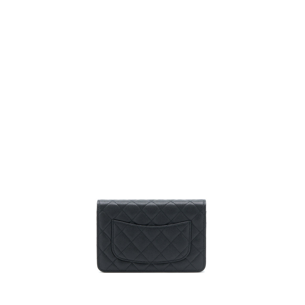 CHANEL GIANT CC LOGO WALLET ON CHAIN CAVIAR BLACK LGHW (MICROCHIP)