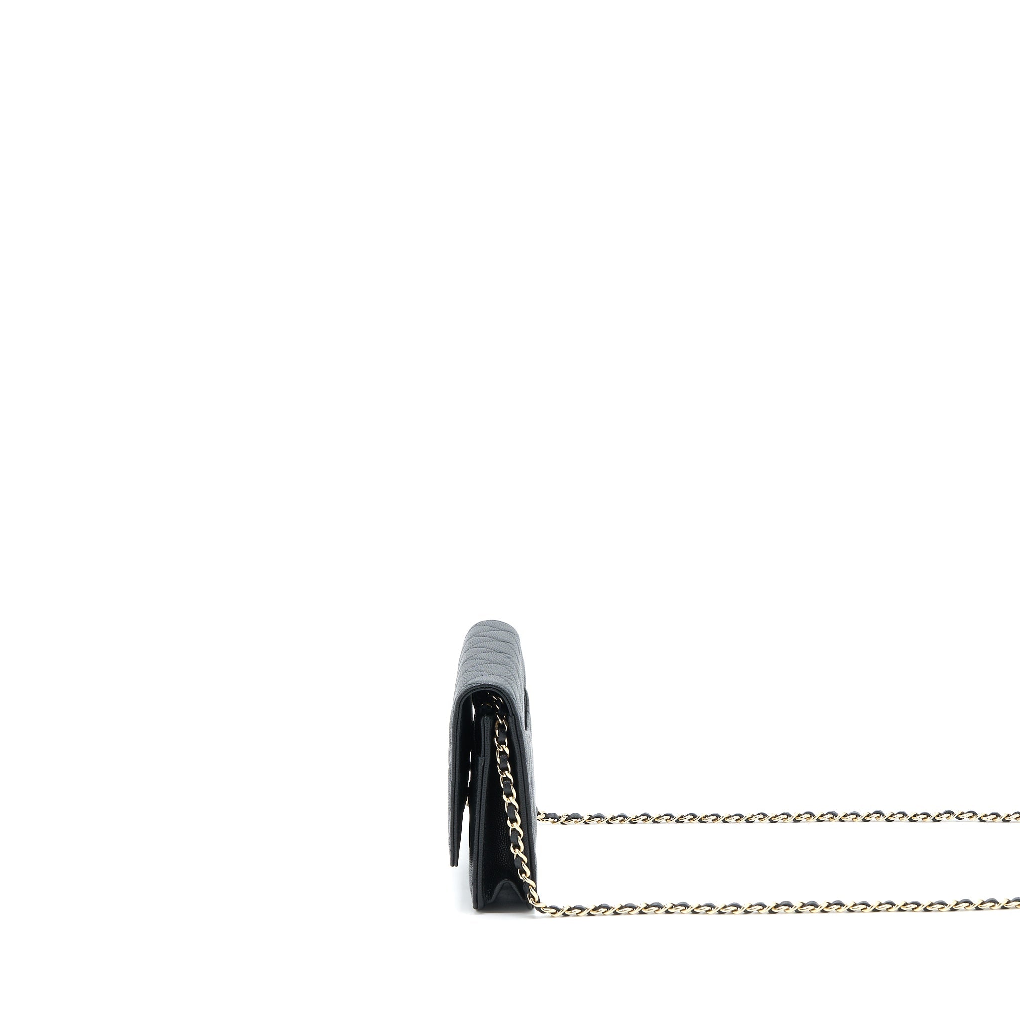 CHANEL GIANT CC LOGO WALLET ON CHAIN CAVIAR BLACK LGHW (MICROCHIP)