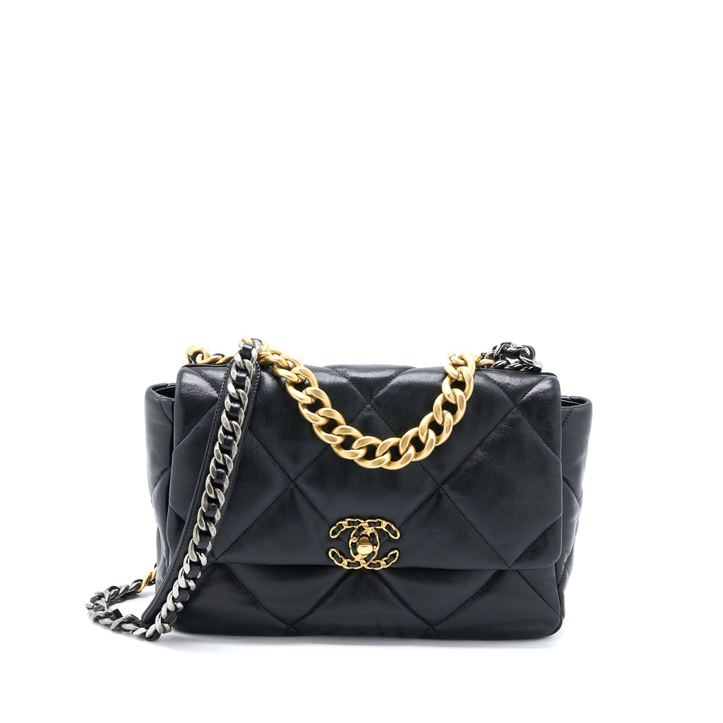 CHANEL MEDIUM 19 BAG LAMBSKIN BLACK MULTICOLOUR HARDWARE