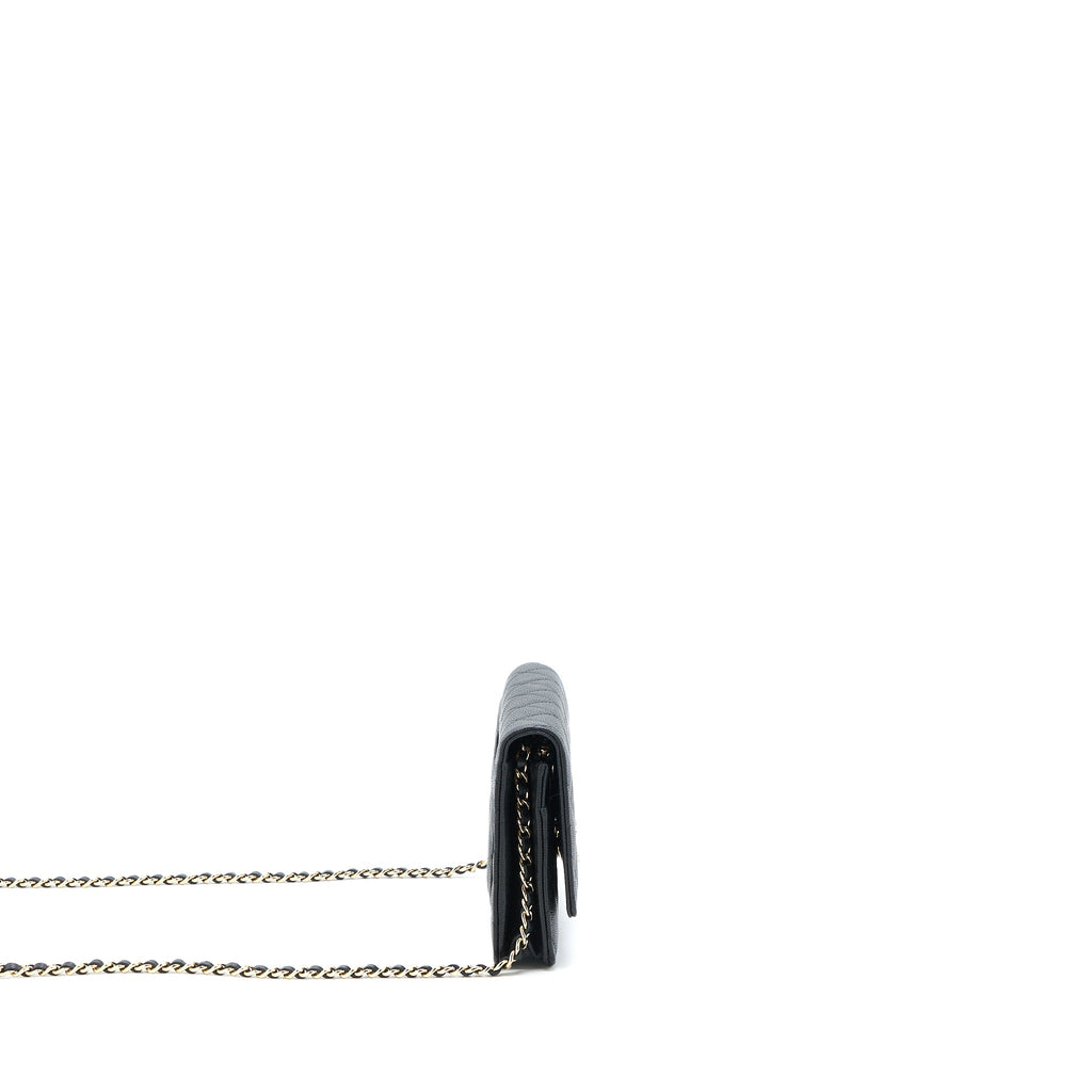 CHANEL GIANT CC LOGO WALLET ON CHAIN CAVIAR BLACK LGHW (MICROCHIP)