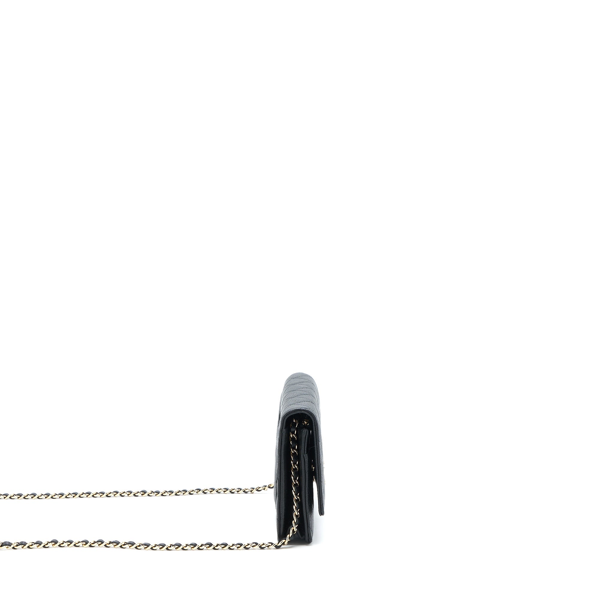 CHANEL GIANT CC LOGO WALLET ON CHAIN CAVIAR BLACK LGHW (MICROCHIP)