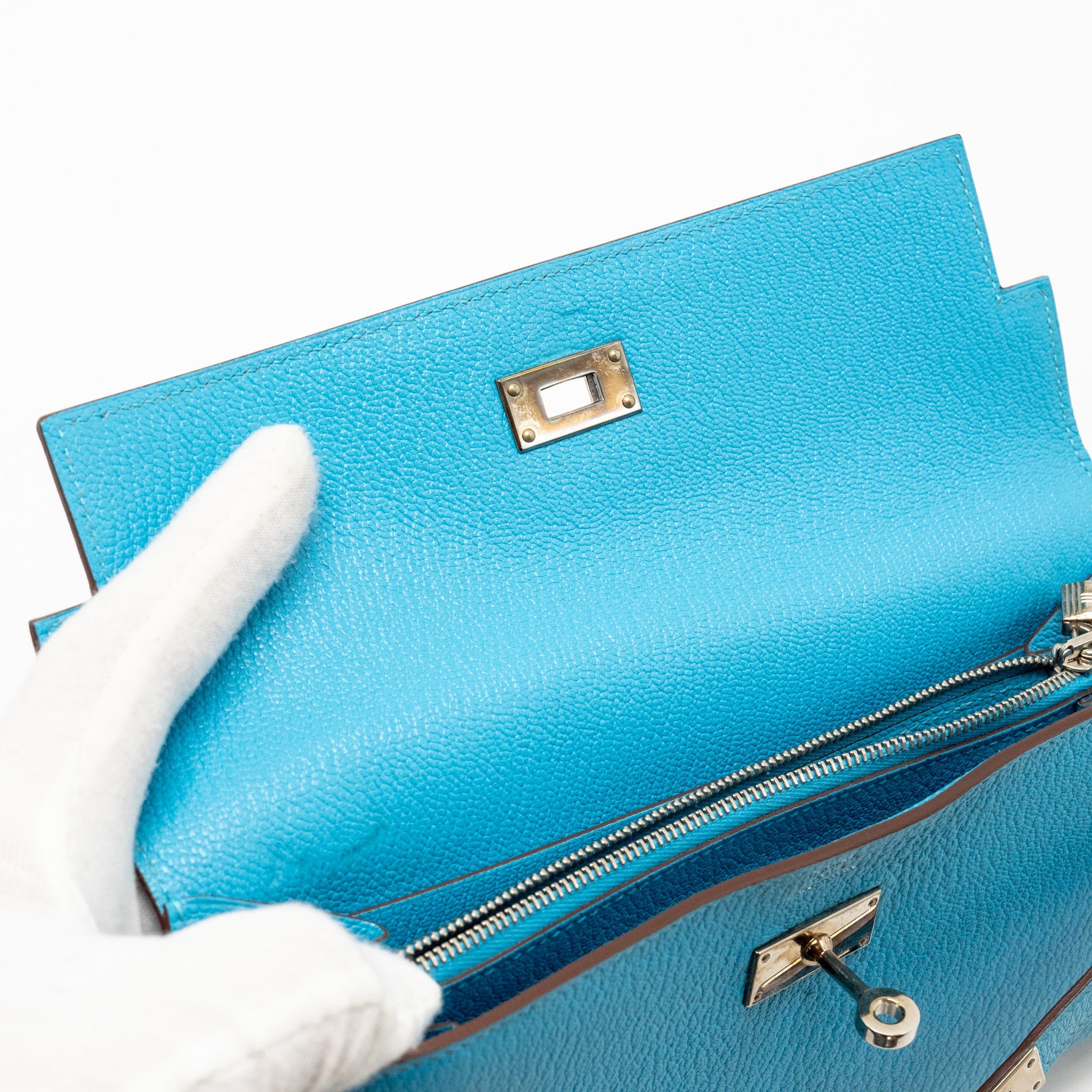 HERMES KELLY LONG WALLET CHEVRE MYSORE LEATHER BLUE AZTEQUE SHW