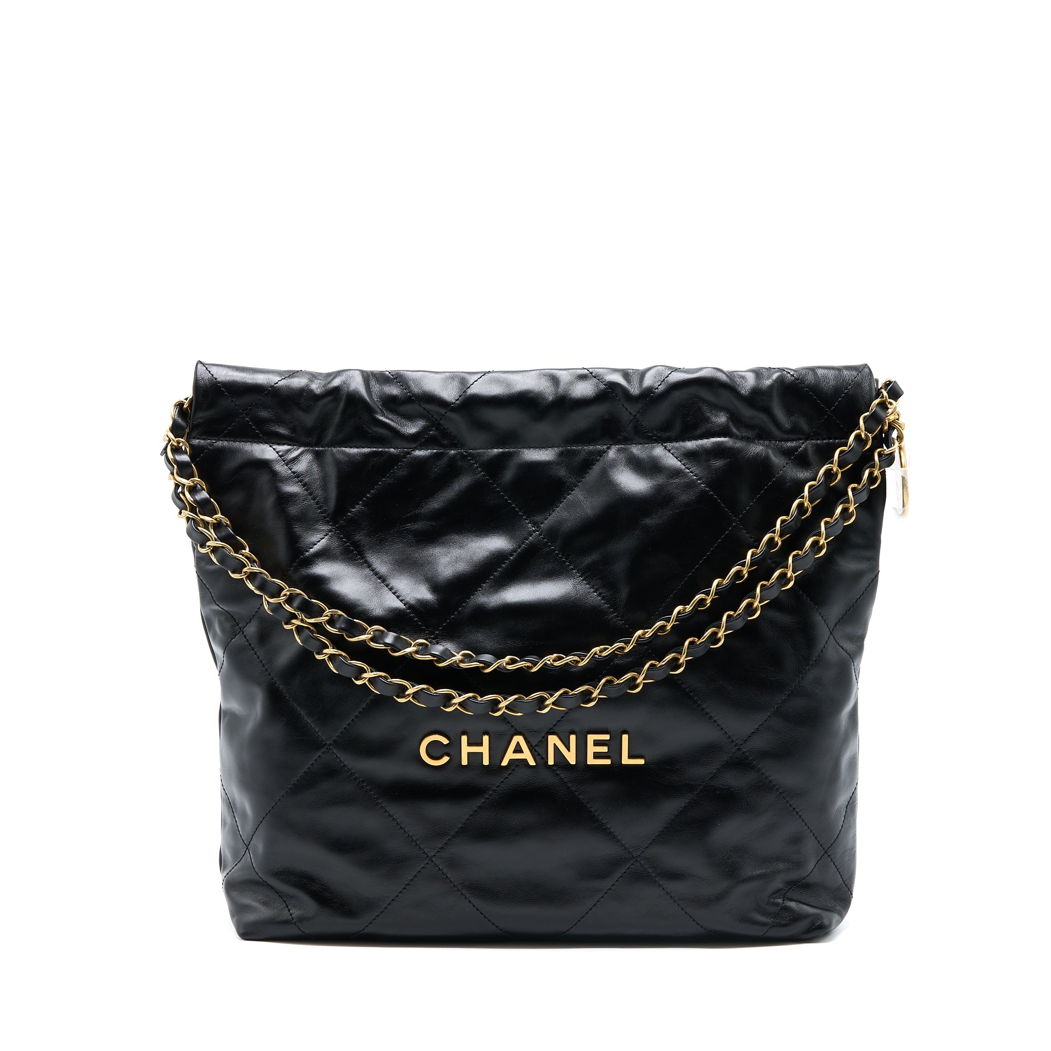 CHANEL SMALL 22 BAG SHINY CALFSKIN BLACK GHW (MICROCHIP)