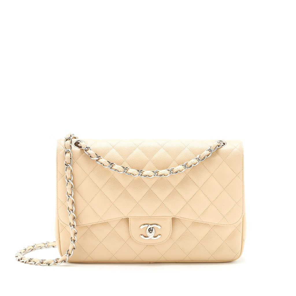 CHANEL CLASSIC JUMBO DOUBLE FLAP BAG CAVIAR BEIGE SHW