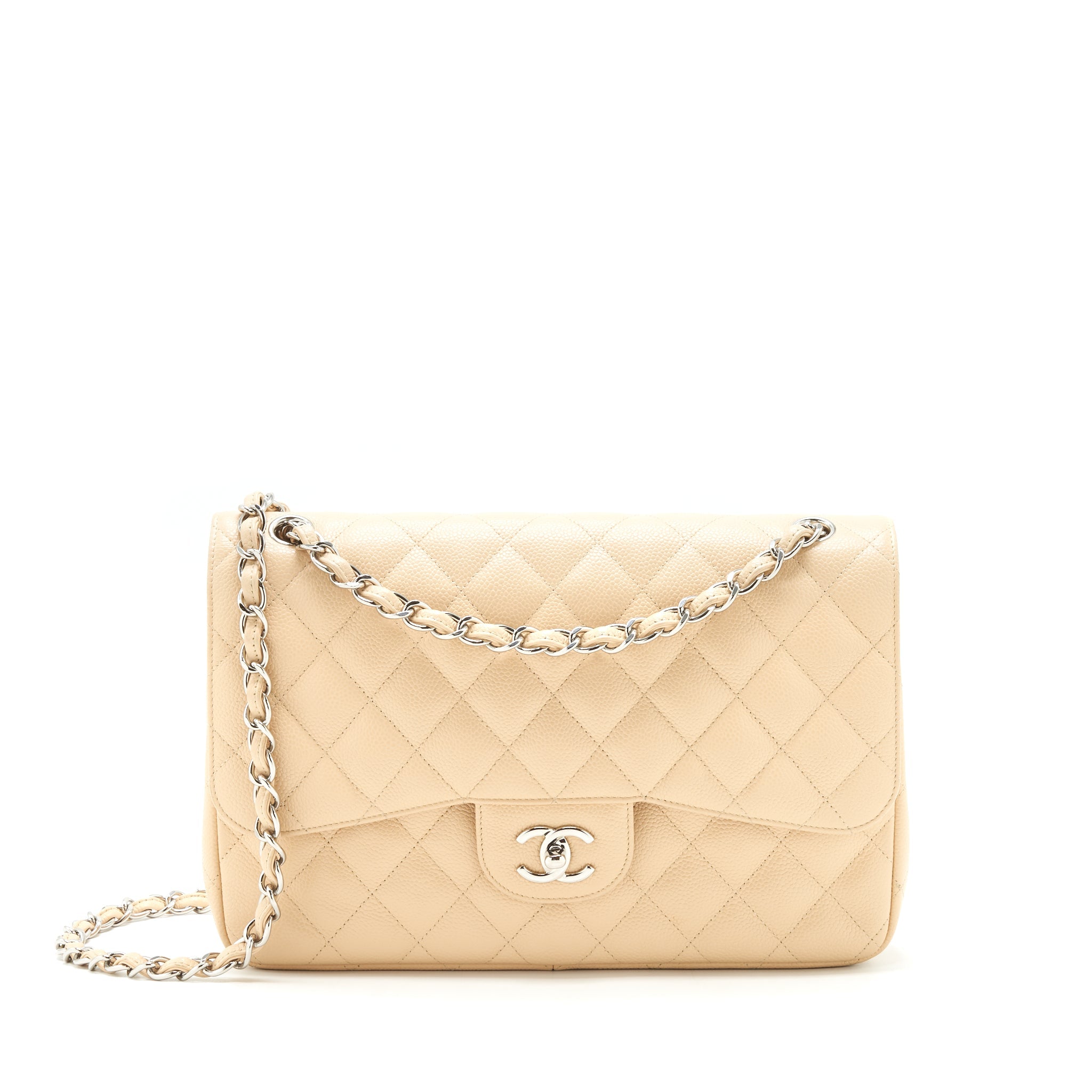 CHANEL CLASSIC JUMBO DOUBLE FLAP BAG CAVIAR BEIGE SHW