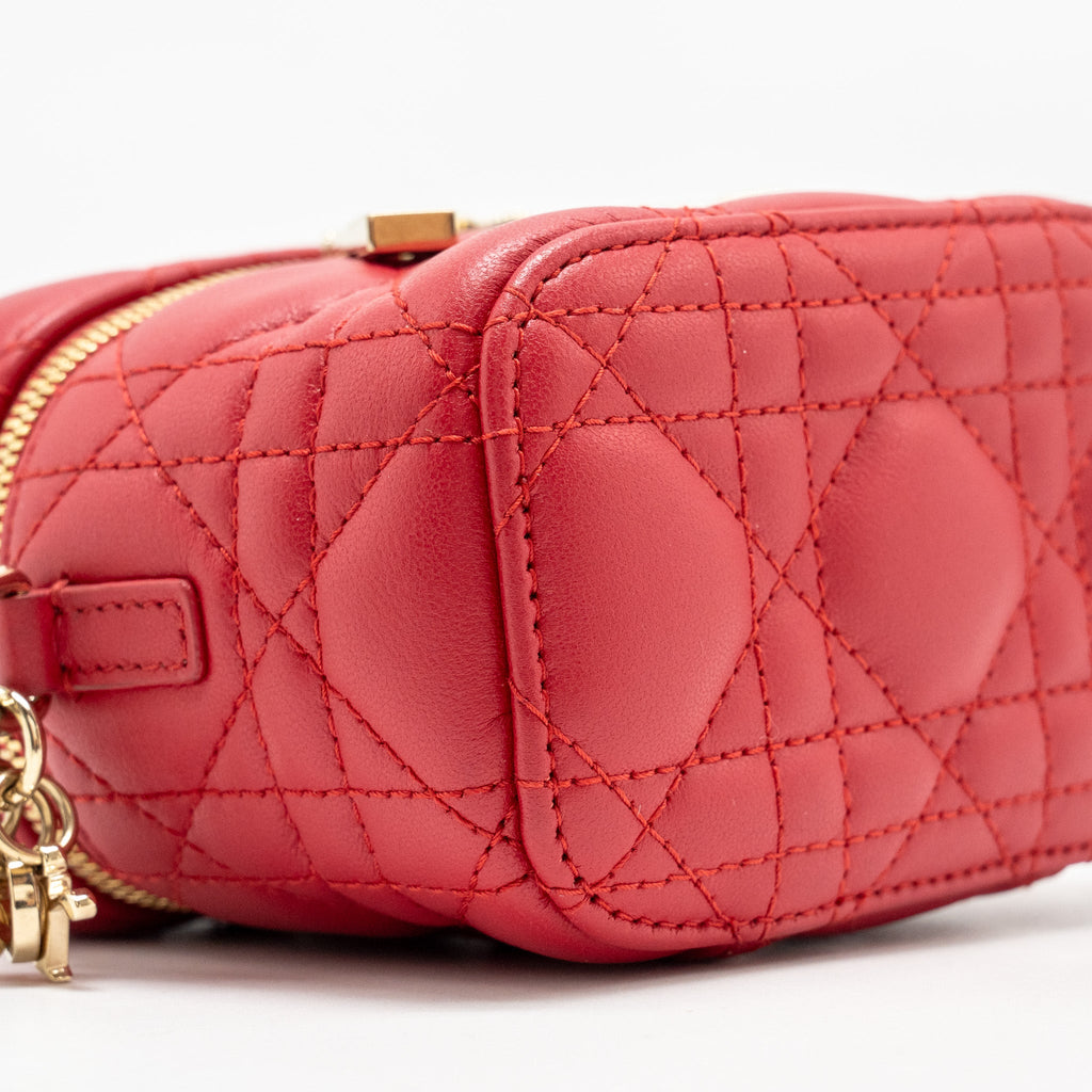 DIOR MICRO LADY DIOR VANITY CASE LAMBSKIN RED LGHW