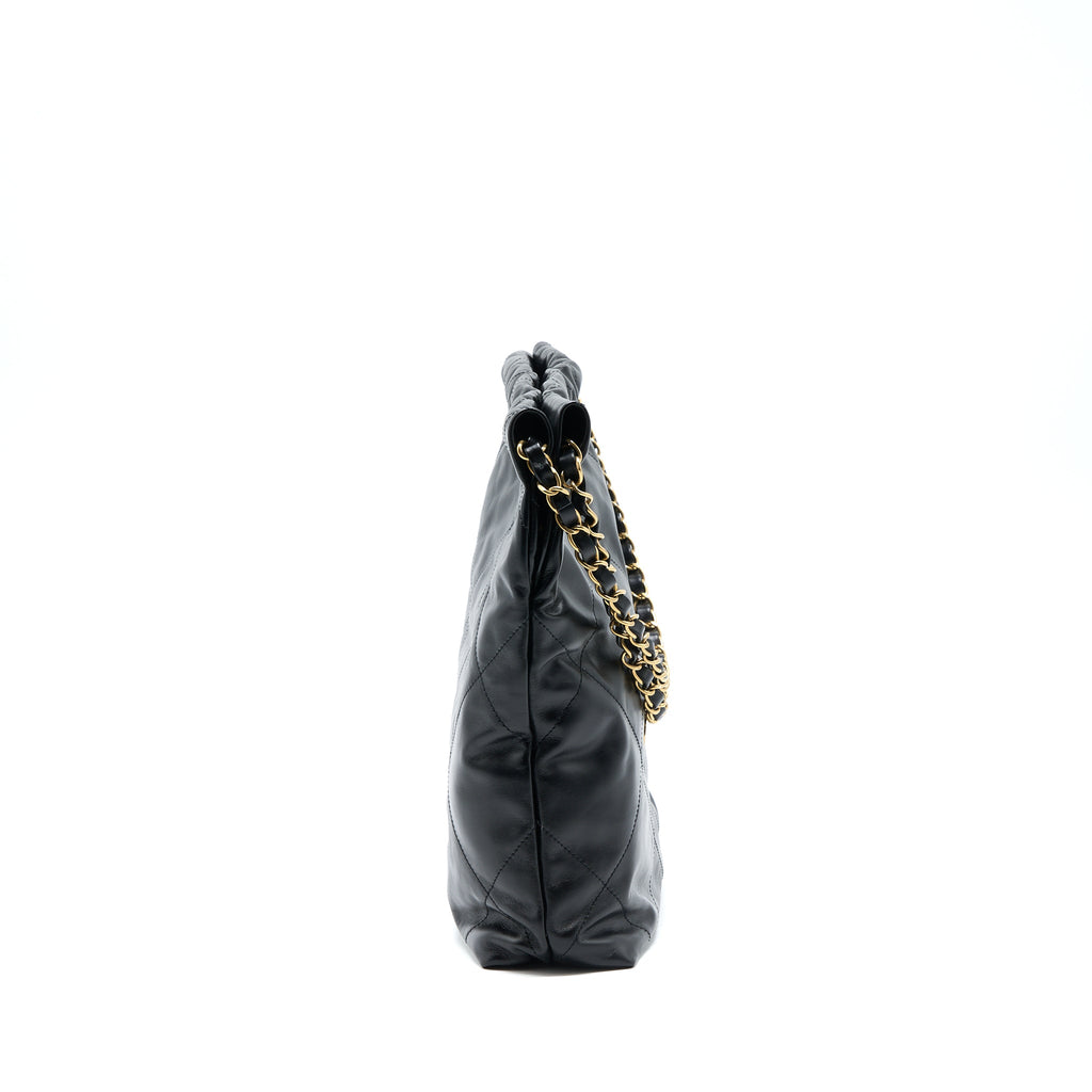 CHANEL SMALL 22 BAG SHINY CALFSKIN BLACK GHW (MICROCHIP)
