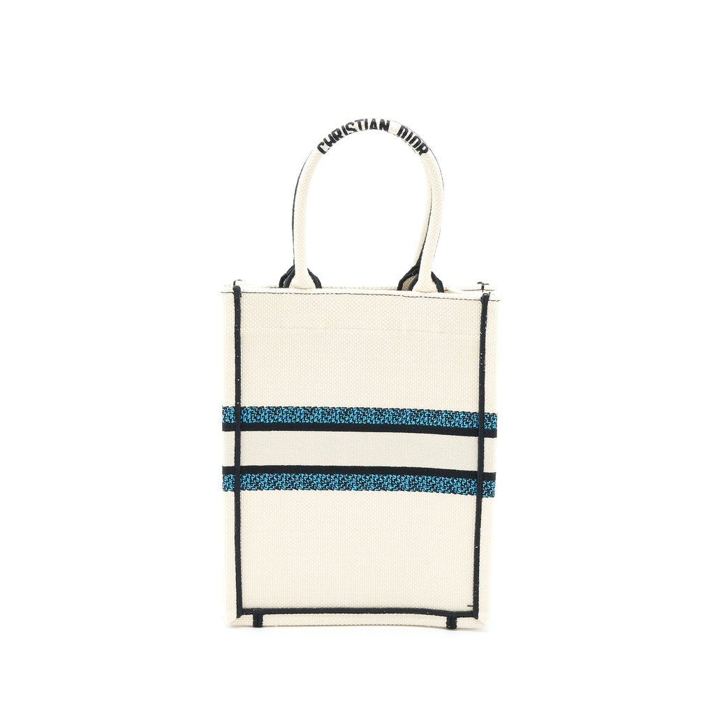 DIOR VERTICAL BOOK TOTE LUCKY STAR EMBROIDERY WHITE/MULTICOLOUR