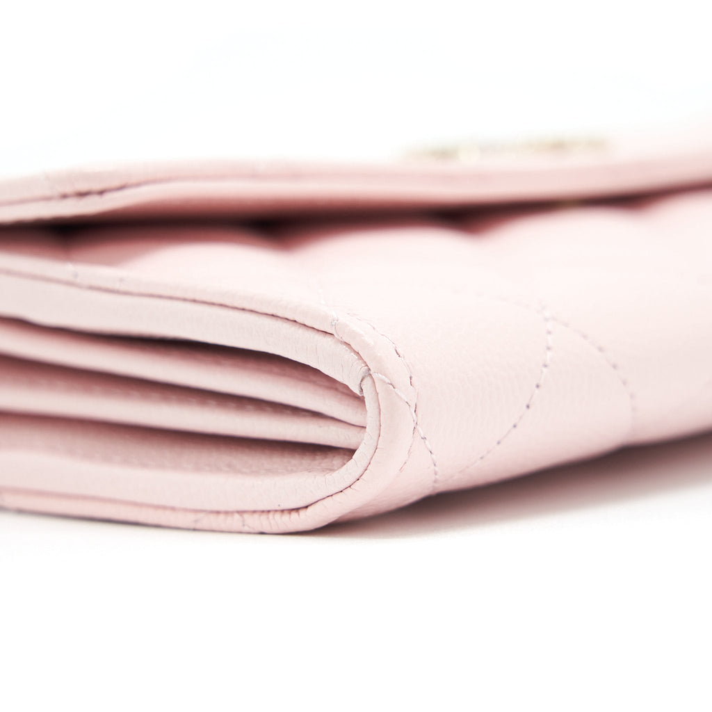 CHANEL 22S DETAILED LOGO FLAP LONG WALLET CAVIAR LIGHT PINK WITH LGHW