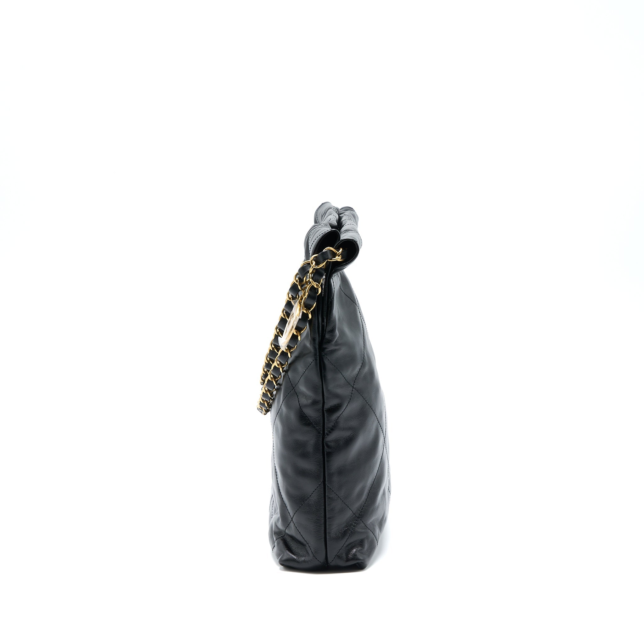 CHANEL SMALL 22 BAG SHINY CALFSKIN BLACK GHW (MICROCHIP)