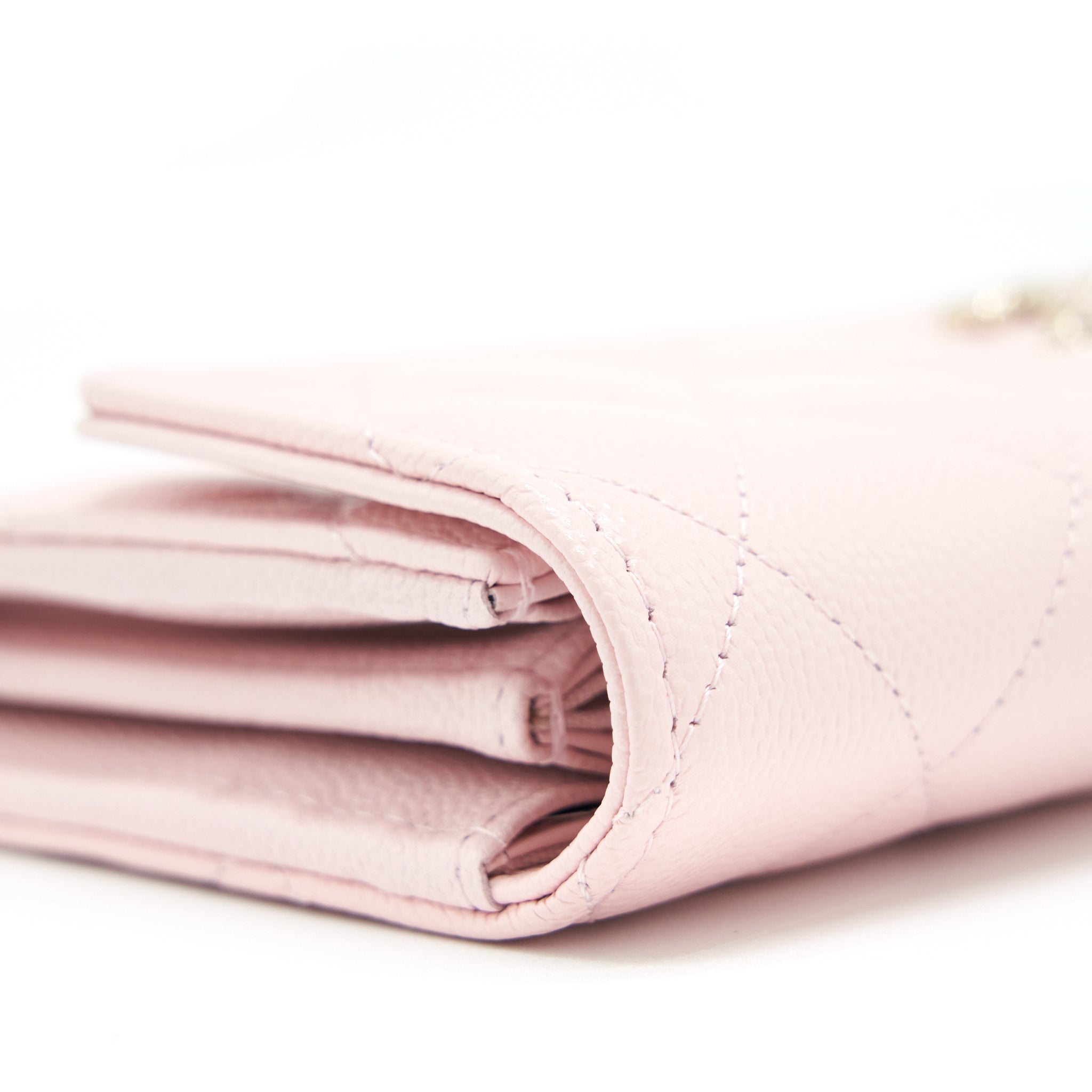 CHANEL 22S DETAILED LOGO FLAP LONG WALLET CAVIAR LIGHT PINK WITH LGHW