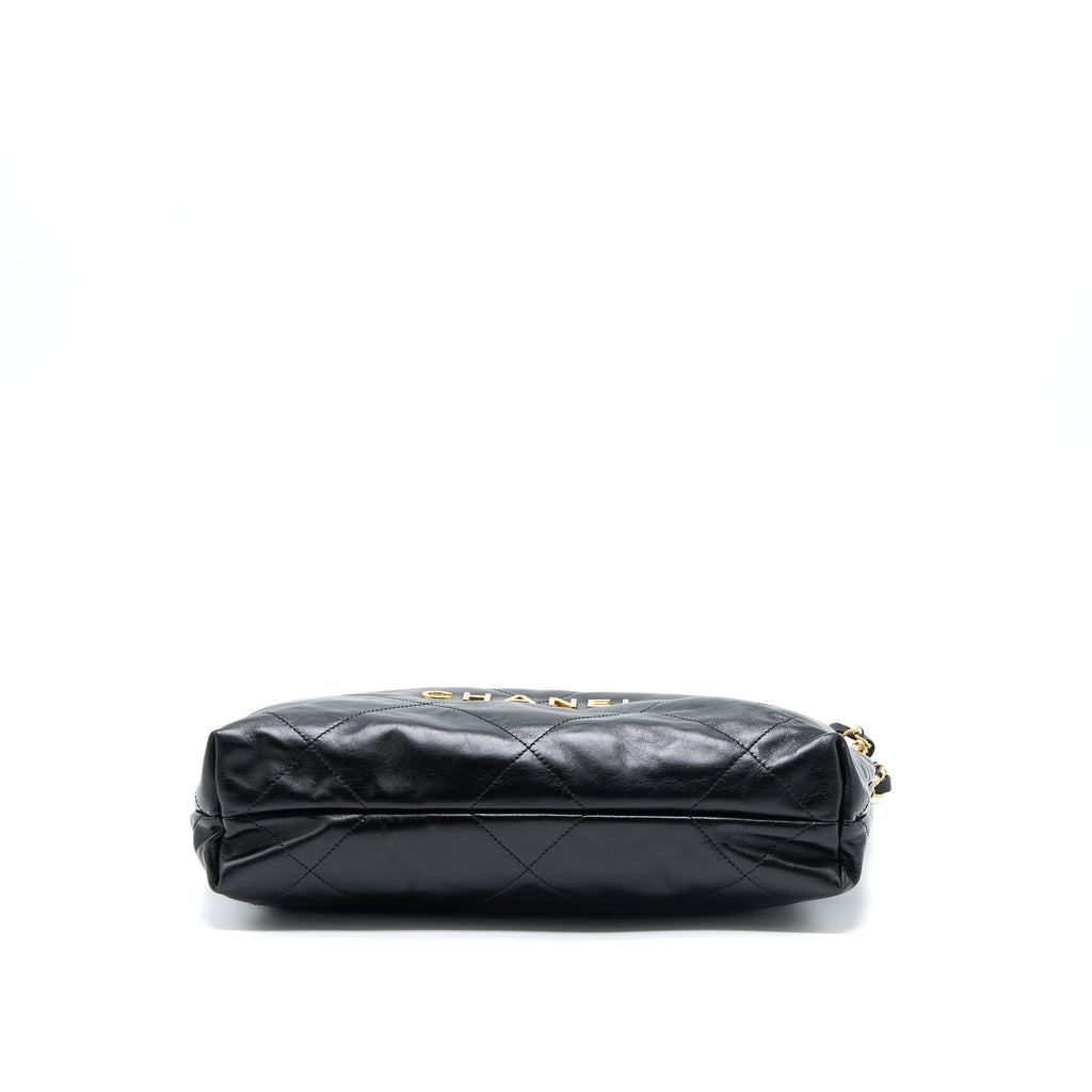 CHANEL SMALL 22 BAG SHINY CALFSKIN BLACK GHW (MICROCHIP)