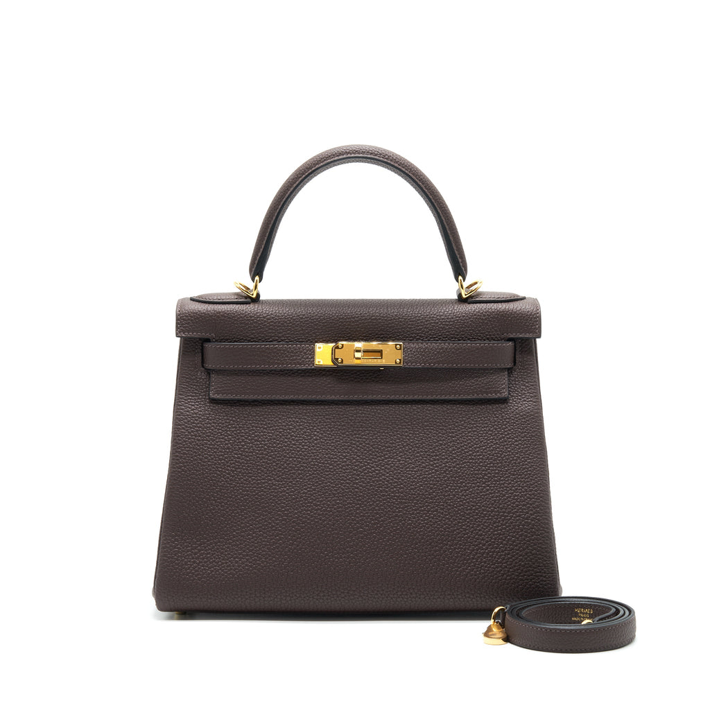 HERMES KELLY 28 CHOCOLATE GHW TOGO LEATHER