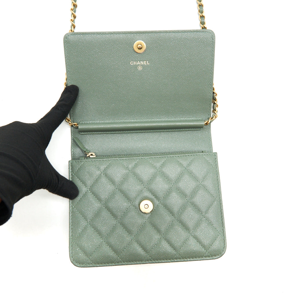 CHANEL WALLET ON CHAIN SQUARE CAVIAR GREEN GHW