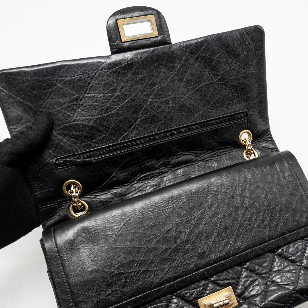 CHANEL 2.55 227 REISSUE MAXI FLAP BAG AGED CALFSKIN BLACK LGHW