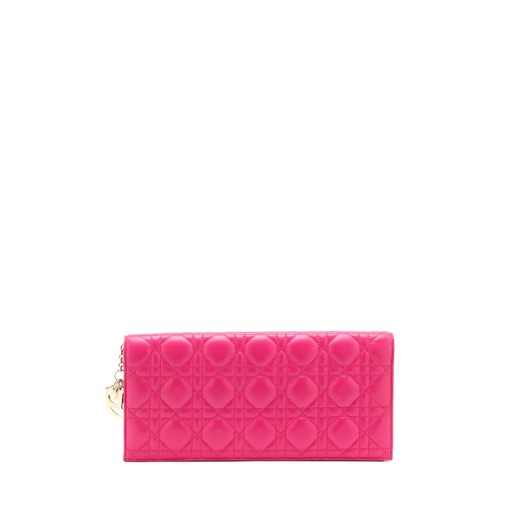 DIOR CANNAGE QUILTED LADY DIOR CHAIN CLUTCH LAMBSKIN PINK LGHW