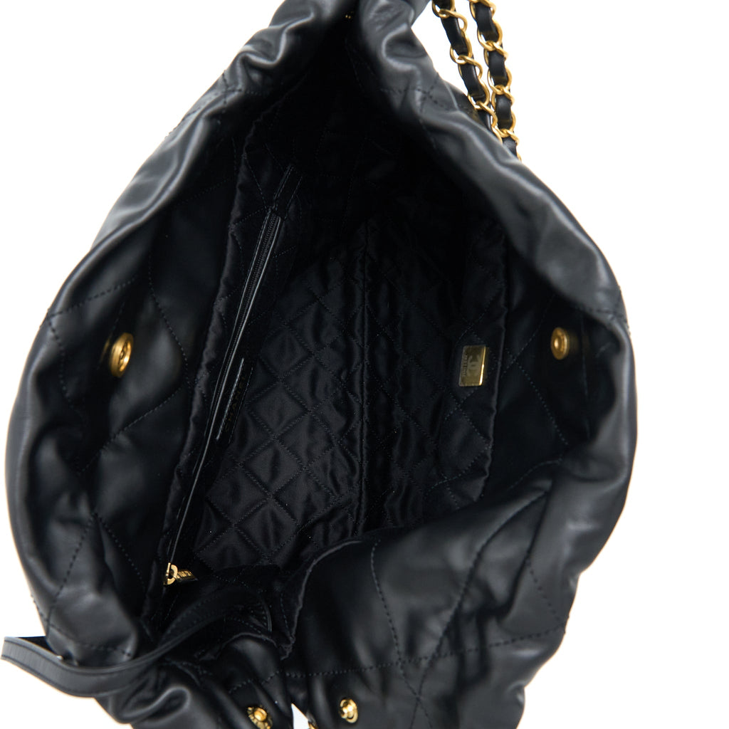 CHANEL 22 BAG MEDIUM SHINY CALFSKIN BLACK GHW (MICROCHIP)