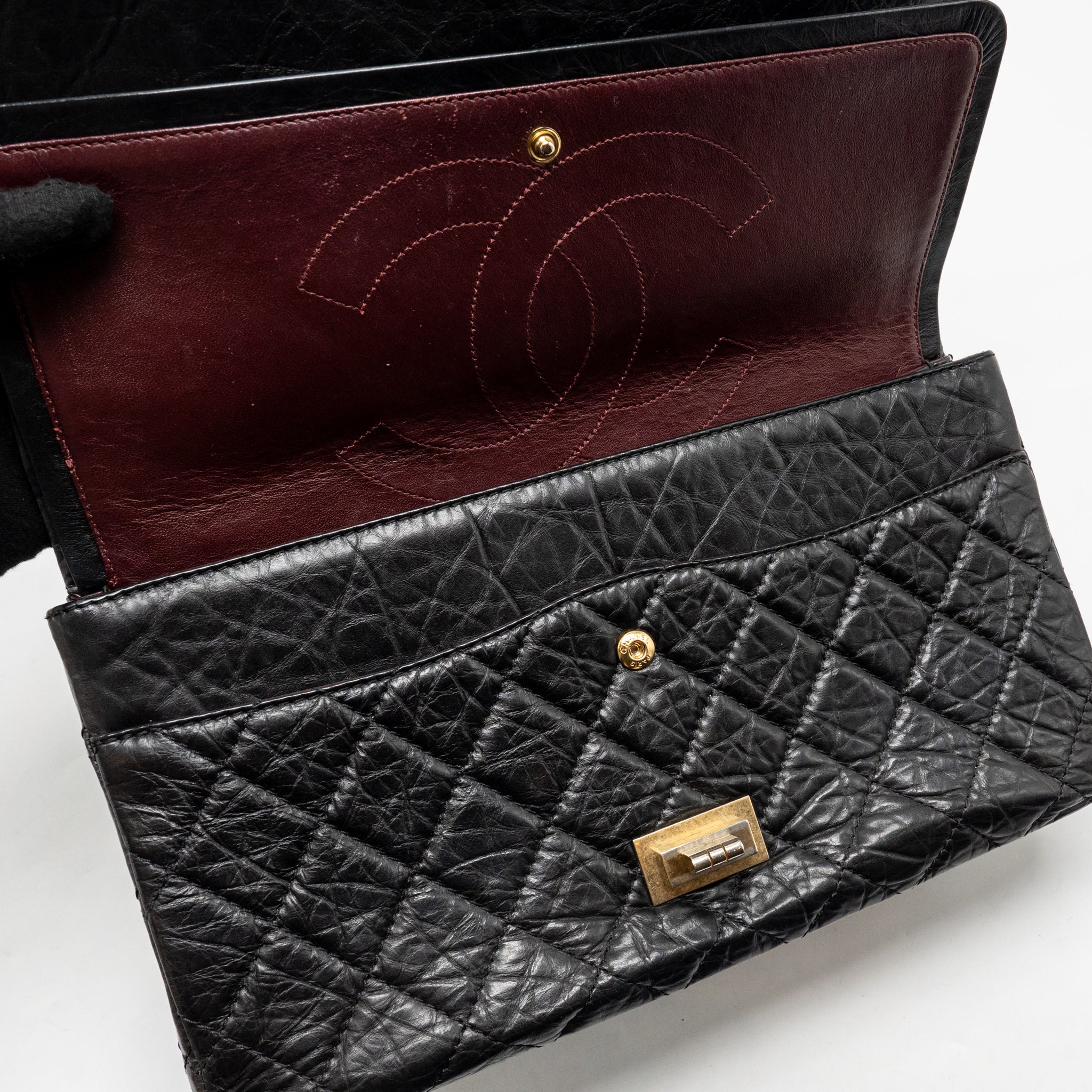 CHANEL 2.55 227 REISSUE MAXI FLAP BAG AGED CALFSKIN BLACK LGHW