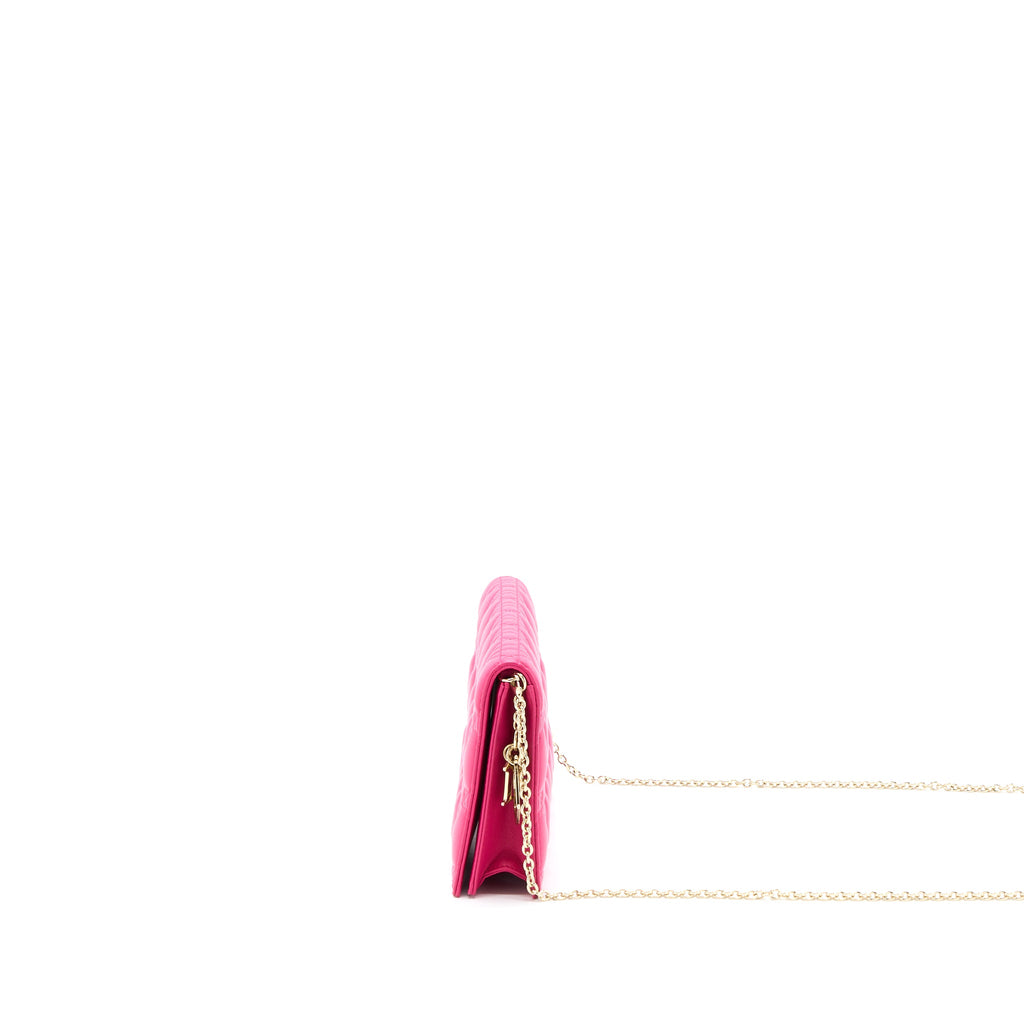 DIOR CANNAGE QUILTED LADY DIOR CHAIN CLUTCH LAMBSKIN PINK LGHW