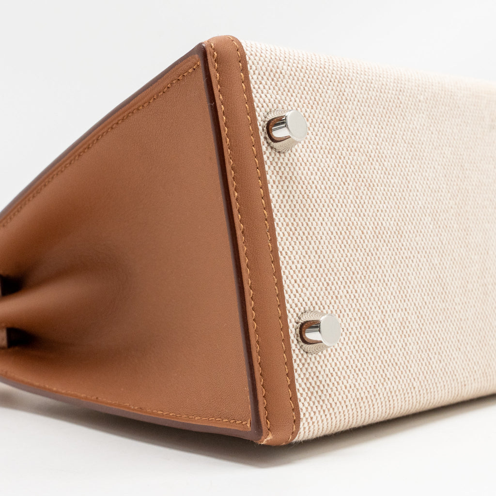 HERMES KELLY 25 TOILE H/SWIFT ECRU-BEIGE/GOLD SHW