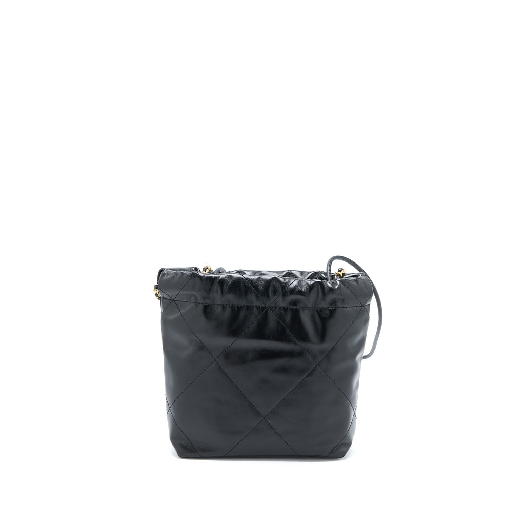CHANEL MINI 22 BAG SHINY CALFSKIN BLACK BRUSHED GHW (MICROCHIP)