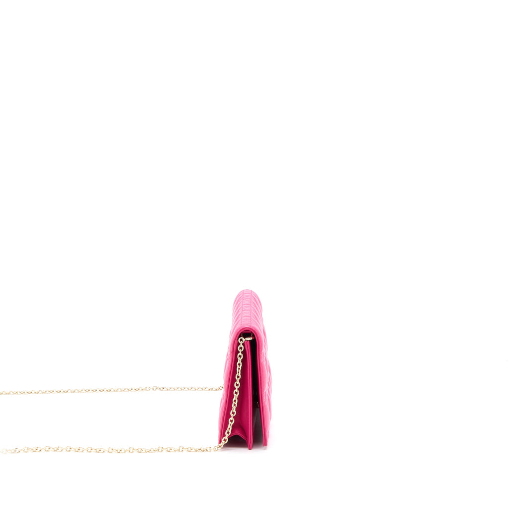 DIOR CANNAGE QUILTED LADY DIOR CHAIN CLUTCH LAMBSKIN PINK LGHW