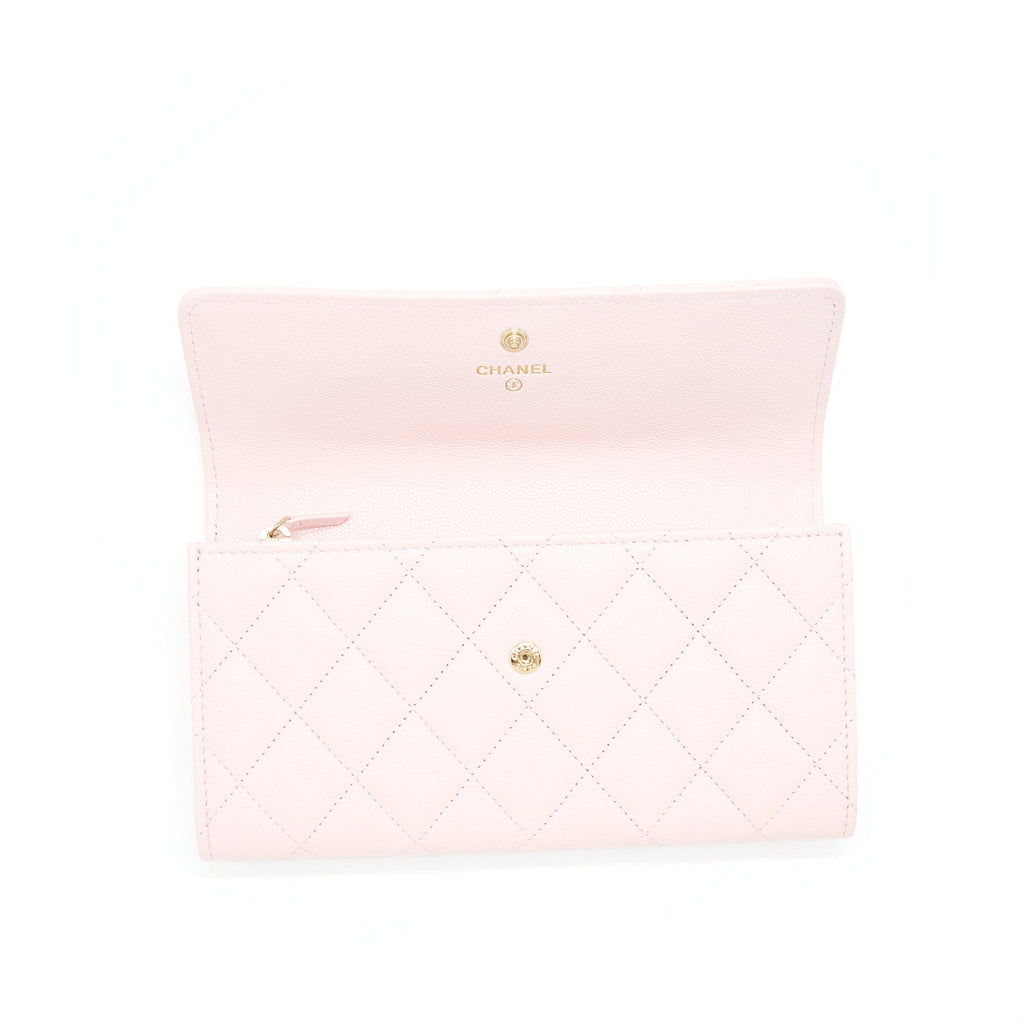 CHANEL 22S DETAILED LOGO FLAP LONG WALLET CAVIAR LIGHT PINK WITH LGHW