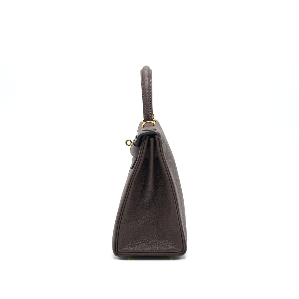 HERMES KELLY 28 CHOCOLATE GHW TOGO LEATHER