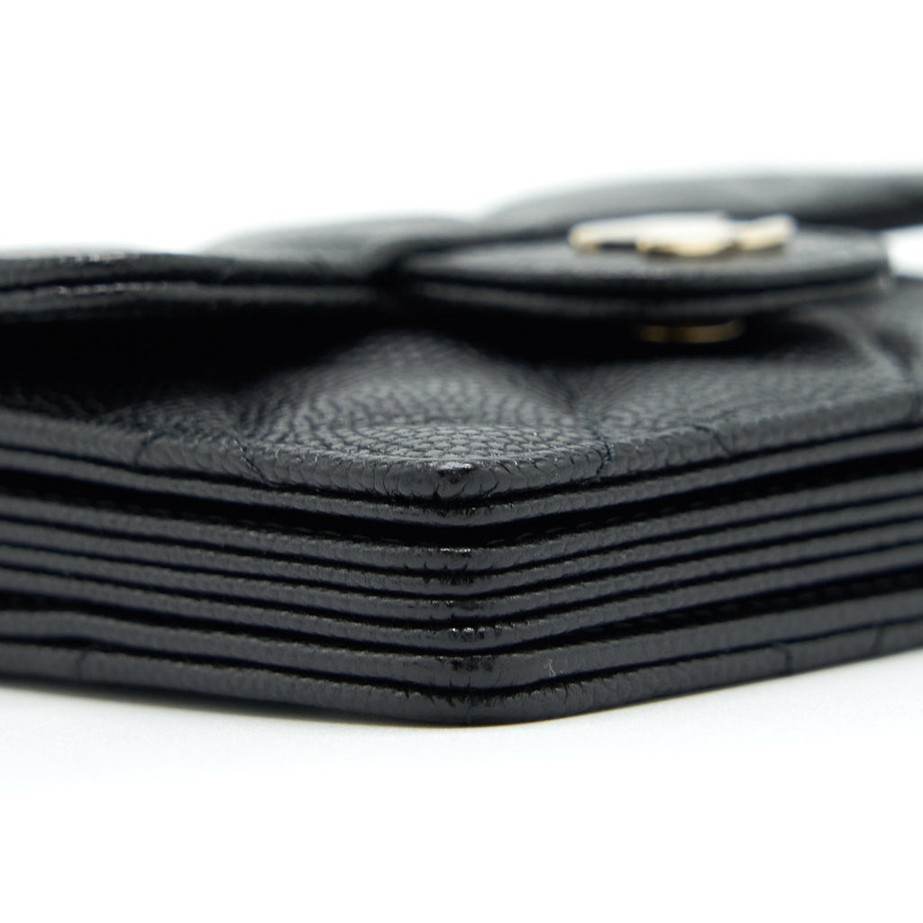 CHANEL CARD HOLDER ON CHAIN CAVIAR BLACK LGHW