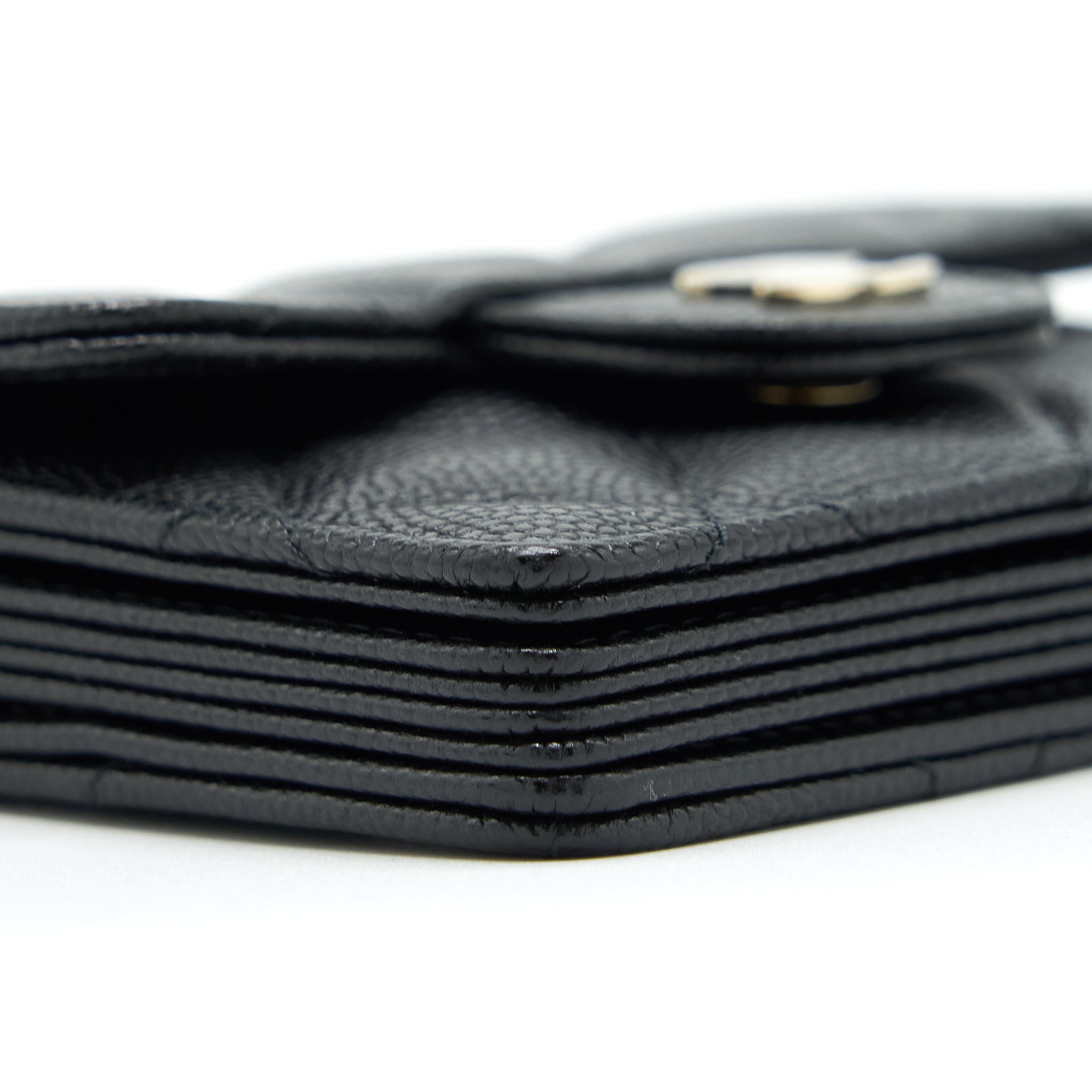 CHANEL CARD HOLDER ON CHAIN CAVIAR BLACK LGHW