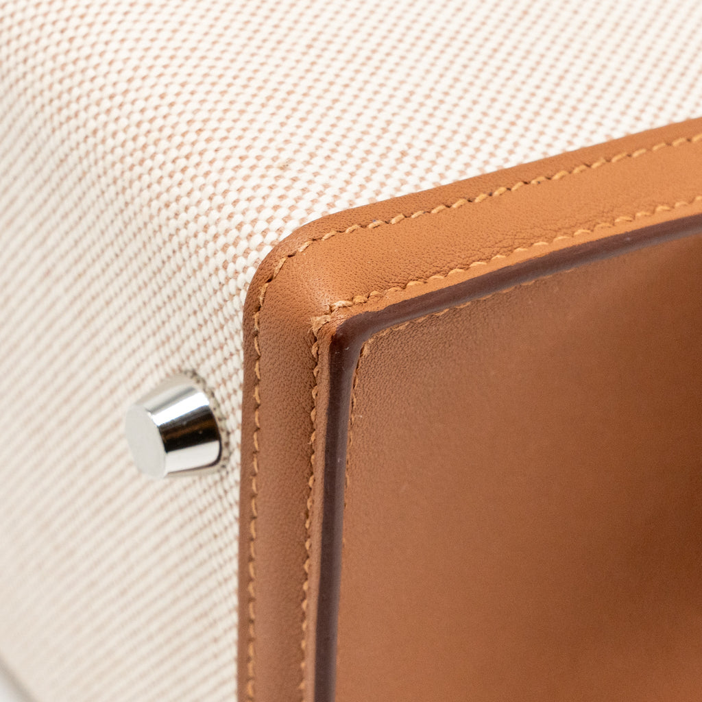 HERMES KELLY 25 TOILE H/SWIFT ECRU-BEIGE/GOLD SHW