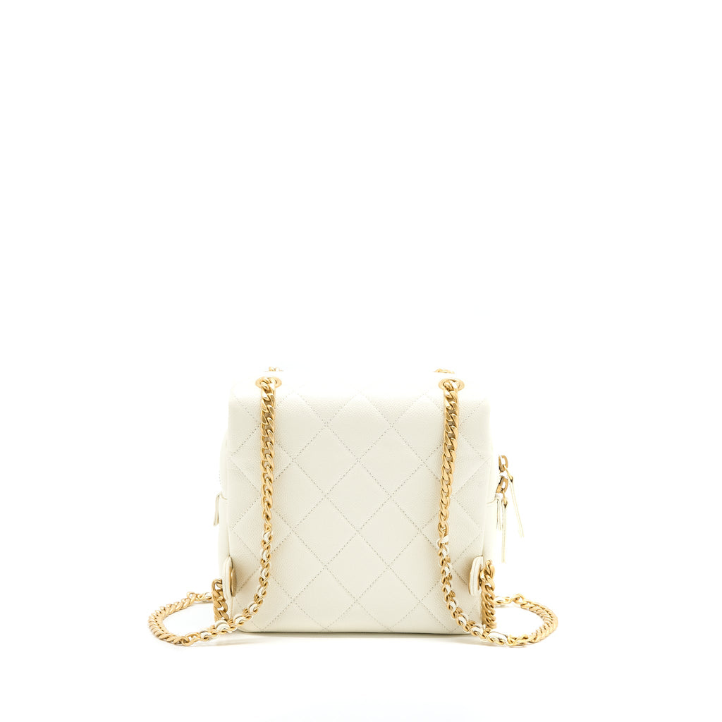 CHANEL 22P FLAP BACKPACK CAVIAR WHITE BRUSHED GHW (MICROCHIP)