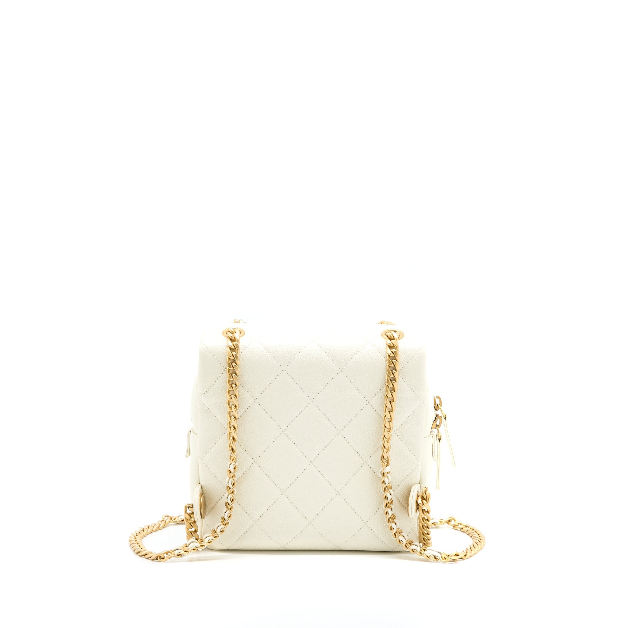 CHANEL 22P FLAP BACKPACK CAVIAR WHITE BRUSHED GHW (MICROCHIP)