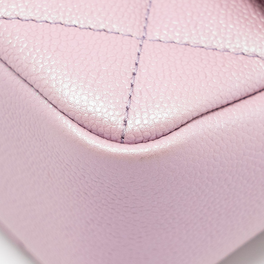 CHANEL 21K MY PERFECT MINI FLAP BAG CAVIAR IRIDESCENT PINK GHW (MICROCHIP)