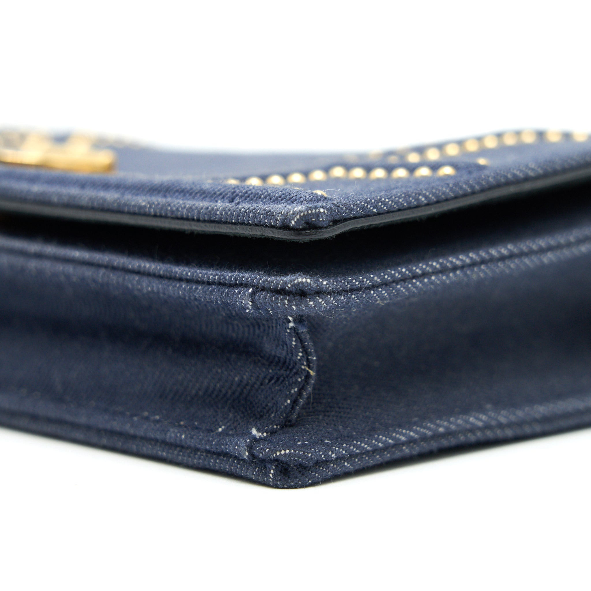 DIOR STUDDED DENIM DIORAMA WALLET ON CHAIN