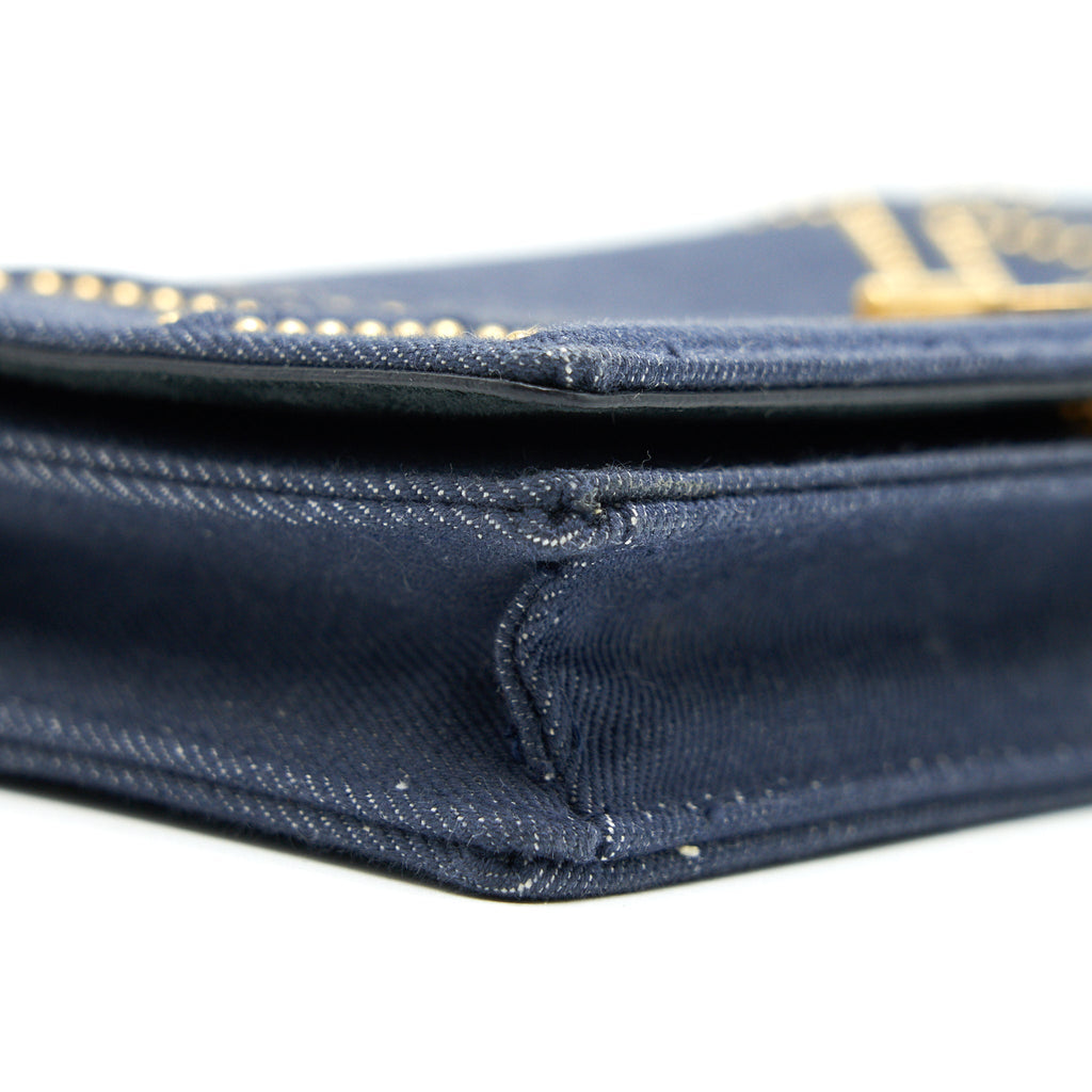 DIOR STUDDED DENIM DIORAMA WALLET ON CHAIN