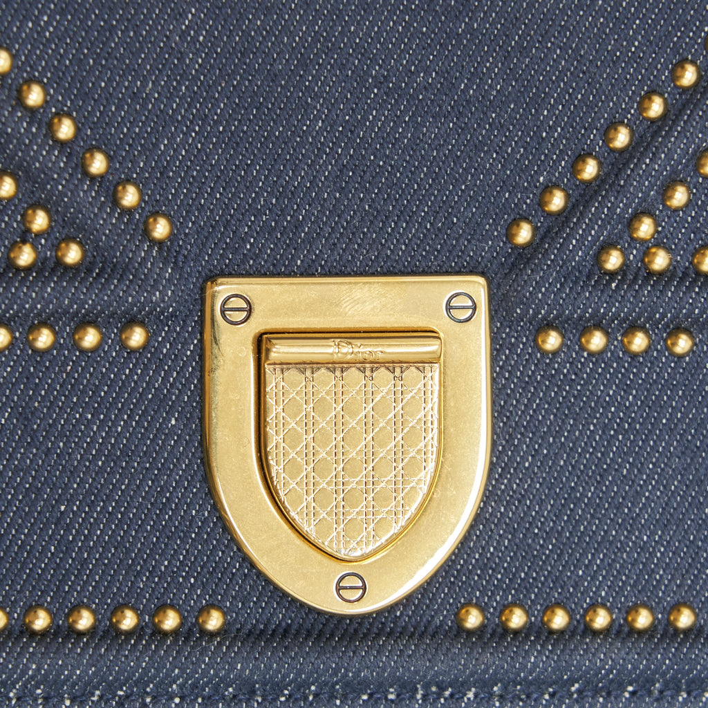 DIOR STUDDED DENIM DIORAMA WALLET ON CHAIN