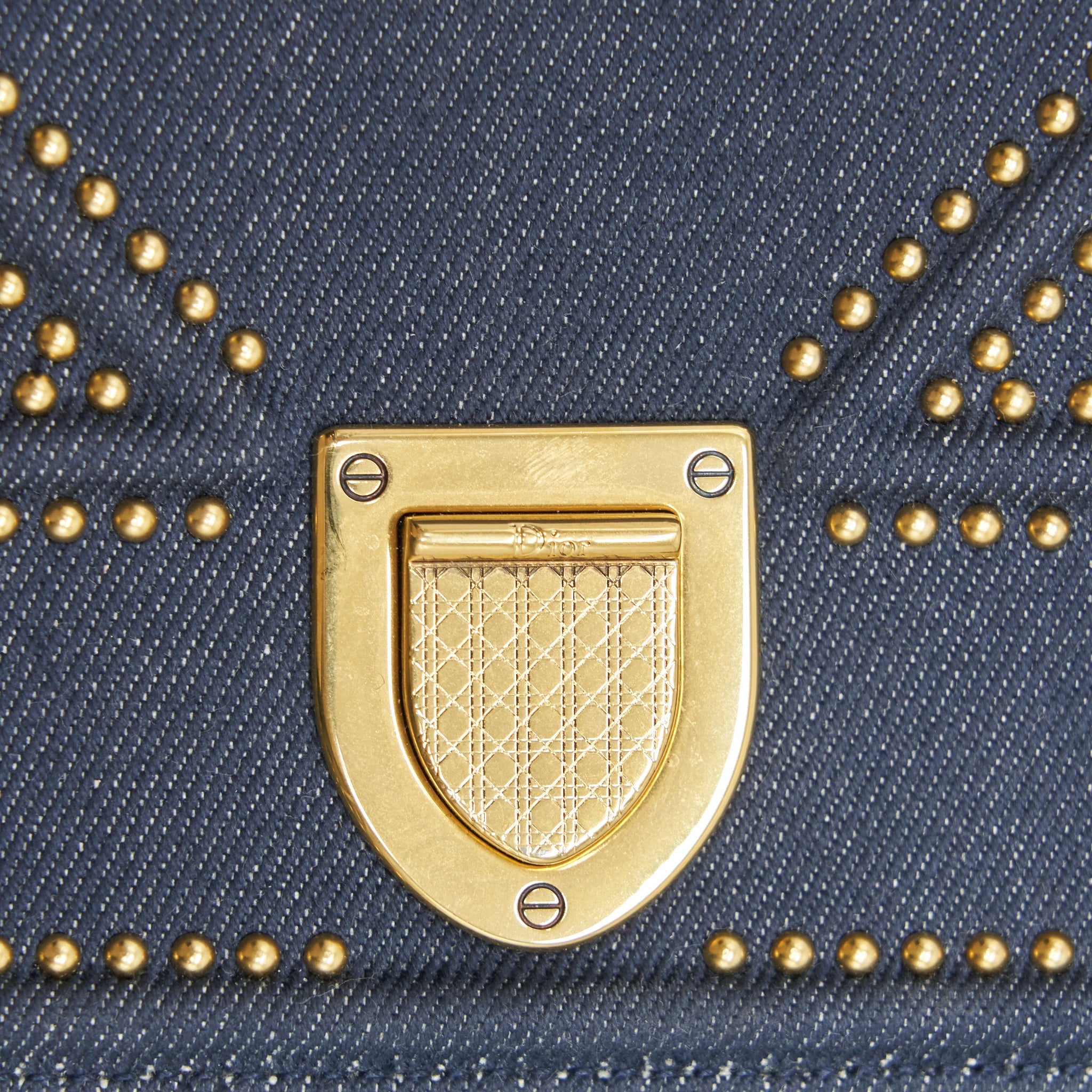 DIOR STUDDED DENIM DIORAMA WALLET ON CHAIN