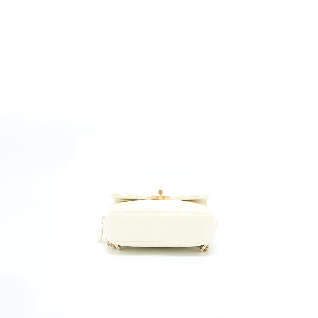 CHANEL 22P FLAP BACKPACK CAVIAR WHITE BRUSHED GHW (MICROCHIP)