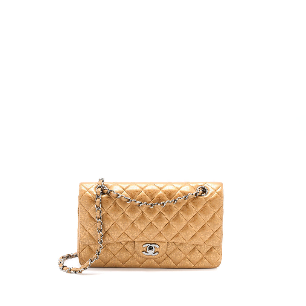 CHANEL MEDIUM CLASSIC DOUBLE FLAP BAG CAVIAR METALLIC IRIDESCENT RUTHENIUM HARDWARE
