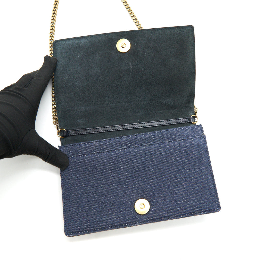 DIOR STUDDED DENIM DIORAMA WALLET ON CHAIN