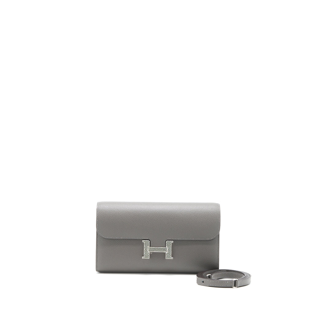 HERMES CONSTANCE TO GO EPSOM LIZARD BUCKLE GRIS MEYER/GRIS FONCE SHW